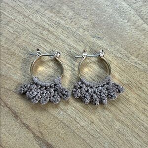 Gold and Brown Crochet Hoop Earrings